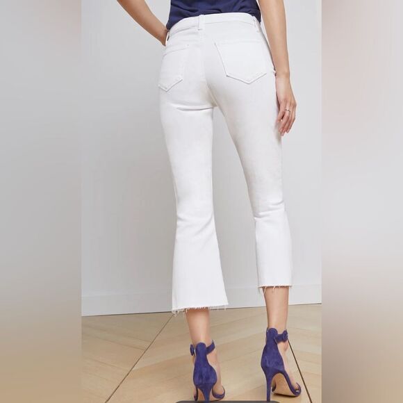 L'agence Kendra High-Rise Cropped Flare Leg Coated Jeans in White Women's 30 - Picture 4 of 15